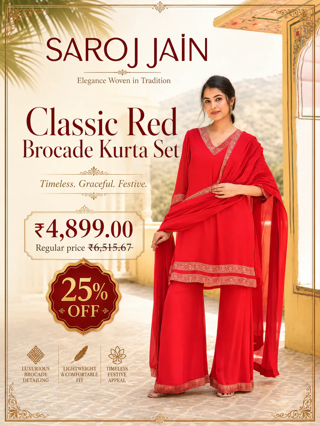 Classic Red Brocade Kurta Set